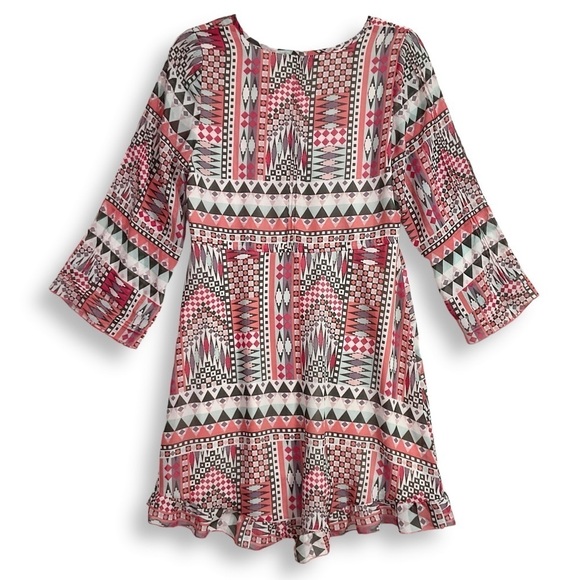 Sanctuary Southwest Boho Dress Sz S V Neck Ruffle Pink Coastal Cowgirl - Picture 7 of 11